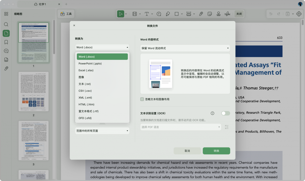 PDF转换格式设置