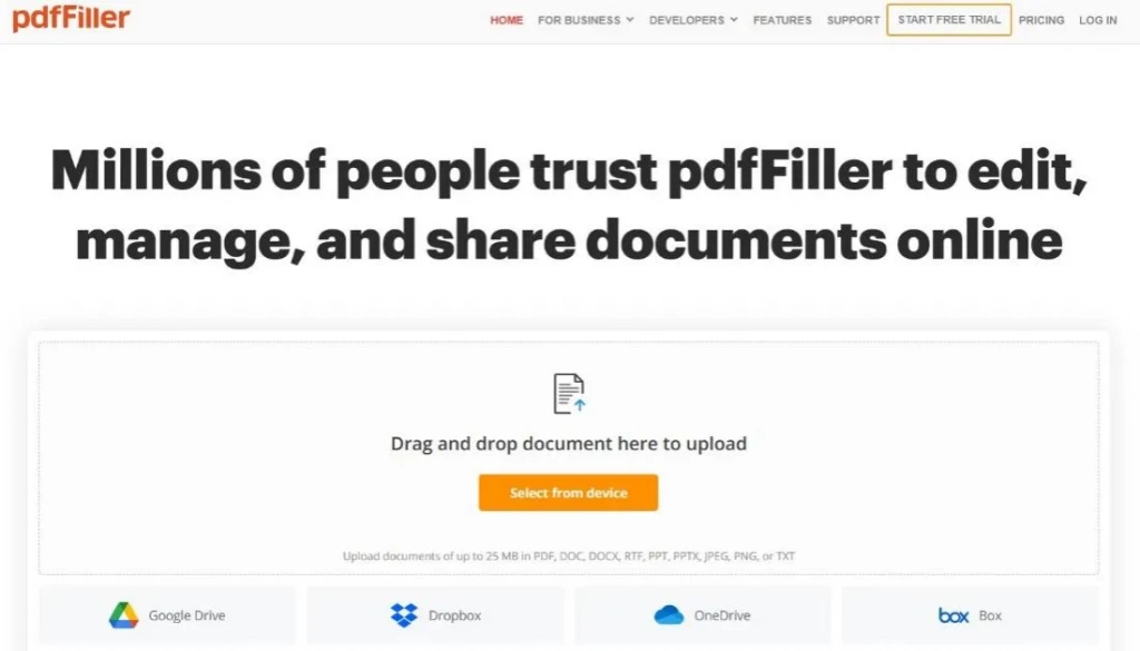 pdfFiller 免费在线去除 PDF 水印