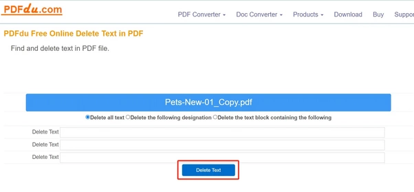 使用 PDFdu 在线删除 PDF 中的文本