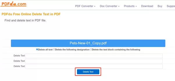 使用 PDFdu 在线删除 PDF 中的文本